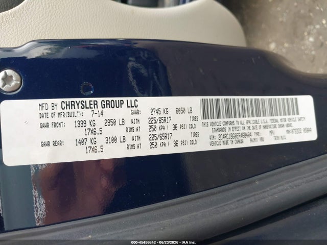 2014 Chrysler Town & Country Touring მანქანა იყიდება აუქციონზე, vin: 2C4RC1BG0ER468404, აუქციონის ნომერი: 45456642