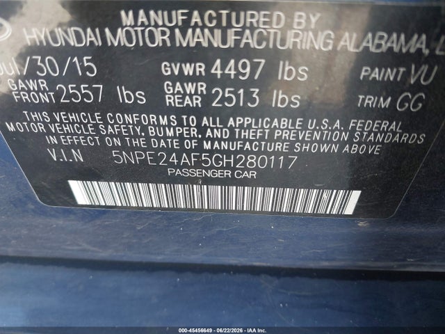 Hyundai SONATA SE 2016 5NPE24AF5GH280117 Image 9
