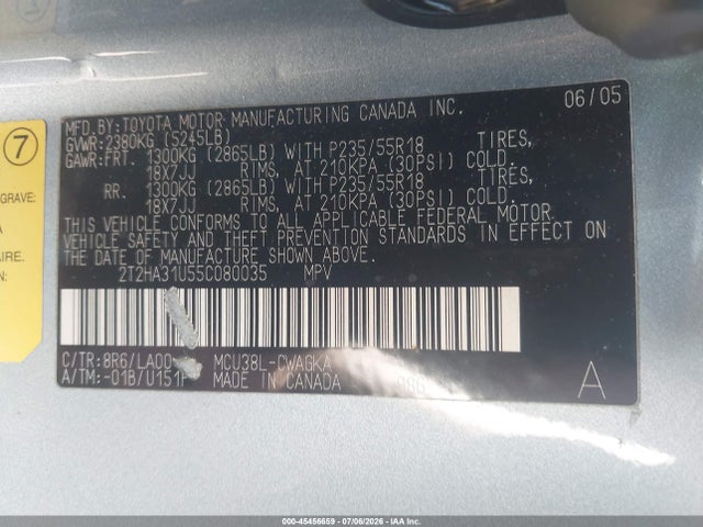 45456659 :رقم المزاد ، 2T2HA31U55C080035 vin ، 2005 Lexus Rx 330 مزاد بيع