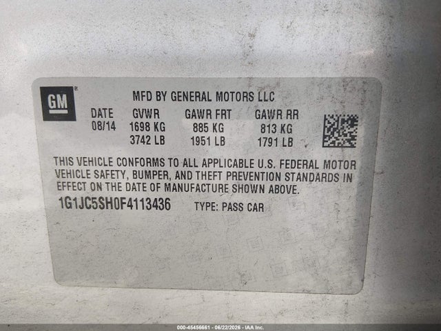 Chevrolet Sonic Lt Auto 2015 1G1JC5SH0F4113436 Image 9