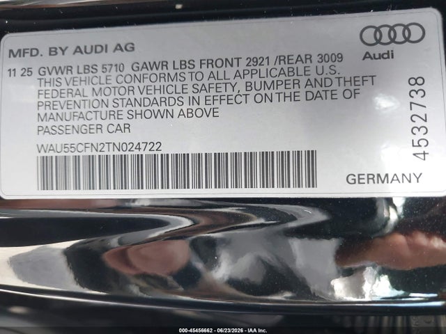 WAU55CFN2TN024722 Audi A6 Premium Plus Quattro S Tronic