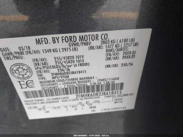 Ford Flex Limited 2018 2FMHK6D82JBA18415 Image 9