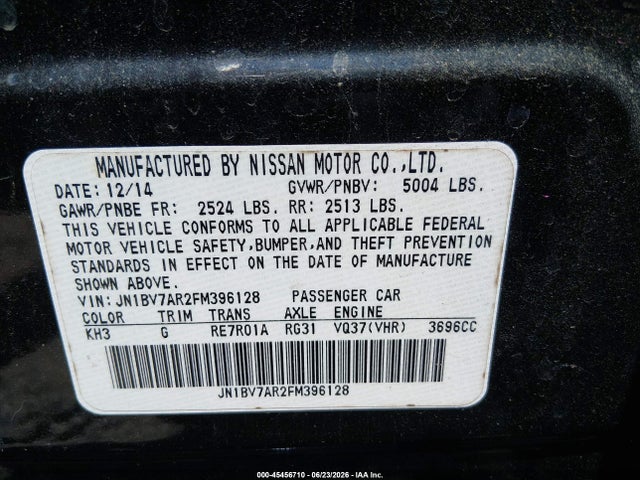 Продажа на аукционе авто 2015 Infiniti Q50, vin: JN1BV7AR2FM396128, номер лота: 45456710