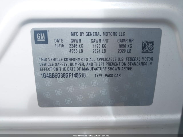 Продажа на аукционе авто 2016 Buick Lacrosse Leather, vin: 1G4GB5G38GF145618, номер лота: 45456718