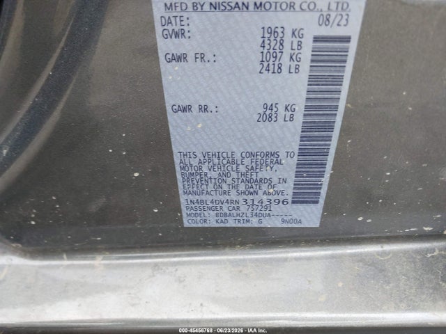 1N4BL4DV4RN314396 Nissan Altima Sv Fwd