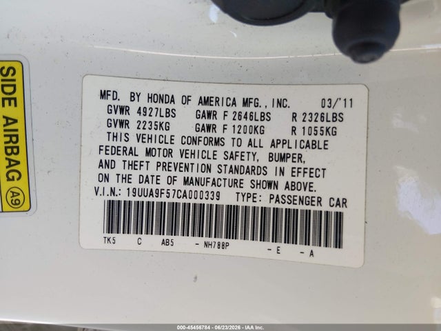 2012 Acura Tl 3.7 მანქანა იყიდება აუქციონზე, vin: 19UUA9F57CA000339, აუქციონის ნომერი: 45456784
