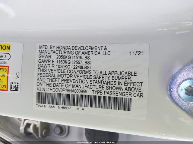 1HGCV3F18NA000959 Honda ACCORD HYBRID