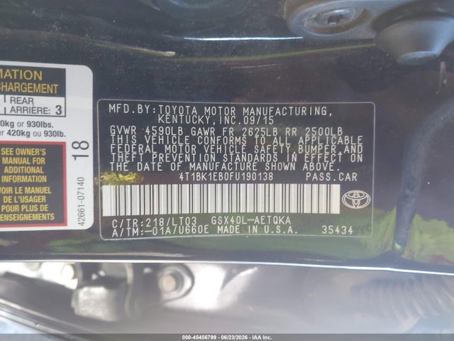 4T1BK1EB0FU190138 Toyota Avalon Xle Touring