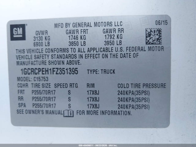 1GCRCPEH1FZ351395 Chevrolet Silverado 1500 Work Truck
