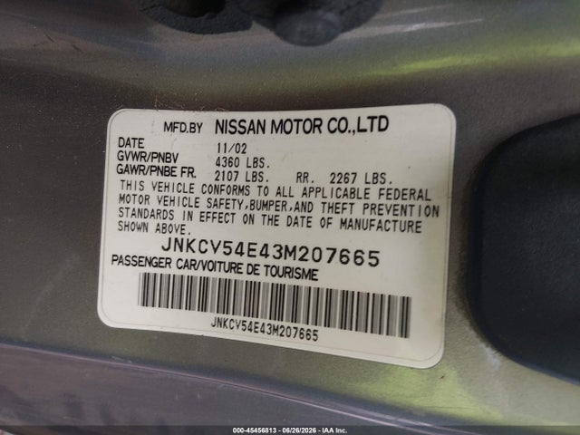 2003 Infiniti G35 მანქანა იყიდება აუქციონზე, vin: JNKCV54E43M207665, აუქციონის ნომერი: 45456813
