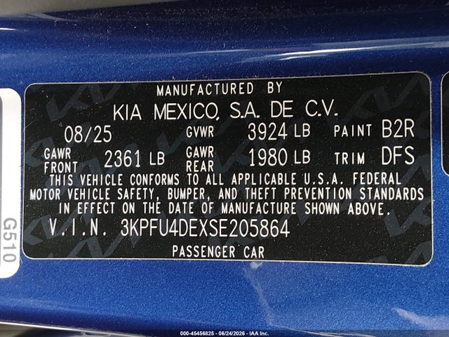 3KPFU4DEXSE205864 KIA K4 Ex