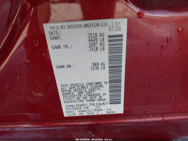 1N4BL4EW9LC261687 Nissan Altima Sl Intelligent Awd