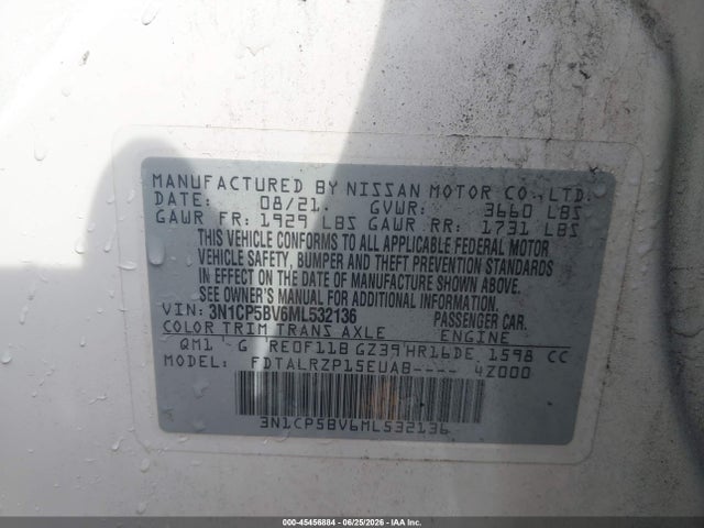 Продаж на аукціоні авто 2021 Nissan Kicks S Xtronic Cvt, vin: 3N1CP5BV6ML532136, номер лоту: 45456884