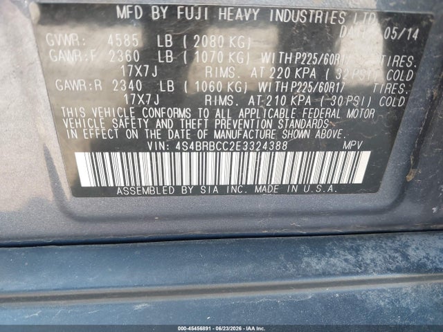 Продаж на аукціоні авто 2014 Subaru Outback 2.5i Premium, vin: 4S4BRBCC2E3324388, номер лоту: 45456891