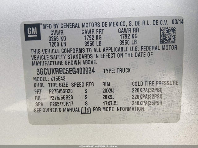Chevrolet Silverado 1500 Lt 2014 3GCUKREC5EG400934 Image 9