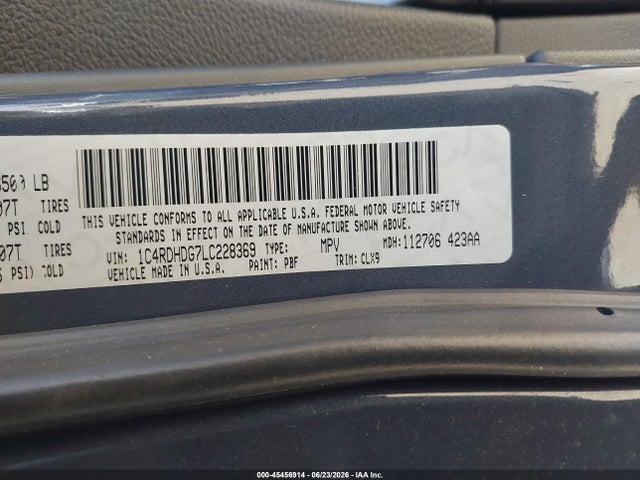 45456914 :رقم المزاد ، 1C4RDHDG7LC228369 vin ، 2020 Dodge Durango Gt Rwd مزاد بيع