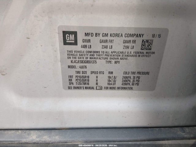 45456916 :رقم المزاد ، KL4CJESB3GB551375 vin ، 2016 Buick Encore مزاد بيع