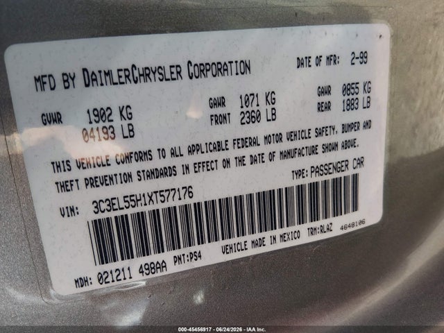 45456917 :رقم المزاد ، 3C3EL55H1XT577176 vin ، 1999 Chrysler Sebring Jxi مزاد بيع