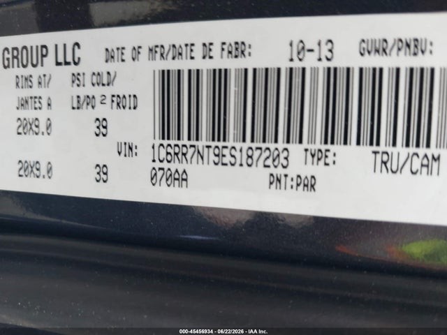 45456934 :رقم المزاد ، 1C6RR7NT9ES187203 vin ، 2014 Ram 1500 Laramie مزاد بيع