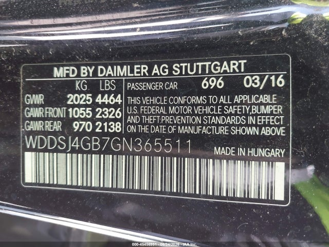 45456951 :رقم المزاد ، WDDSJ4GB7GN365511 vin ، 2016 Mercedes-benz Cla 250 4matic مزاد بيع