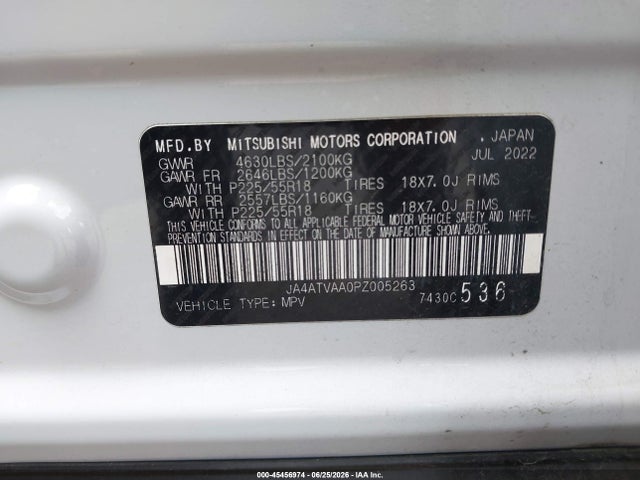 Aukcja sprzedaży 2023 Mitsubishi Eclipse Cross Le S-awc/ralliart S-awc, vin: JA4ATVAA0PZ005263, numer aukcji: 45456974