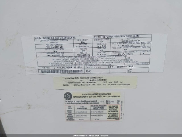 2024 Gulfstream Ameri Lite 269bh მანქანა იყიდება აუქციონზე, vin: 1NL1G3020R1171951, აუქციონის ნომერი: 45456985