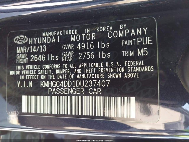 Aukcja sprzedaży 2013 Hyundai Genesis 3.8, vin: KMHGC4DD1DU237407, numer aukcji: 45456986