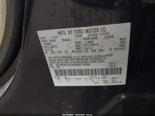 2010 Ford Edge Sel მანქანა იყიდება აუქციონზე, vin: 2FMDK3JC6ABA72368, აუქციონის ნომერი: 45456997