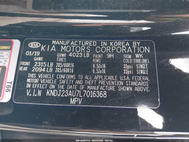 45457012 :رقم المزاد ، KNDJ23AU7L7016368 vin ، 2020 Kia Soul Lx مزاد بيع