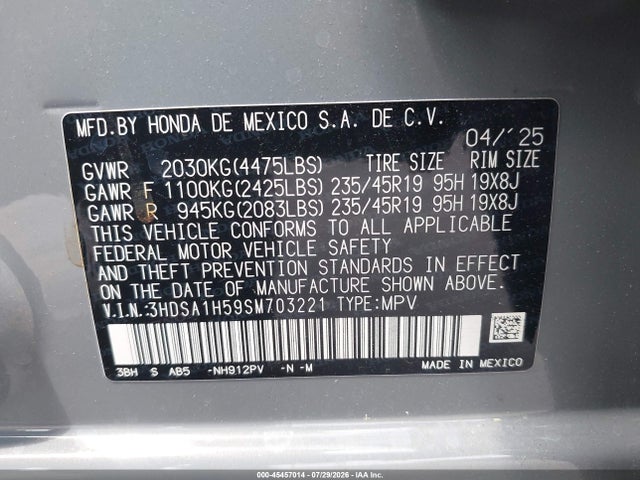Продажа на аукционе авто 2025 Acura Adx A-spec, vin: 3HDSA1H59SM703221, номер лота: 45457014