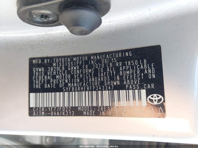5YFBURHE8FP343347 Toyota Corolla S Plus