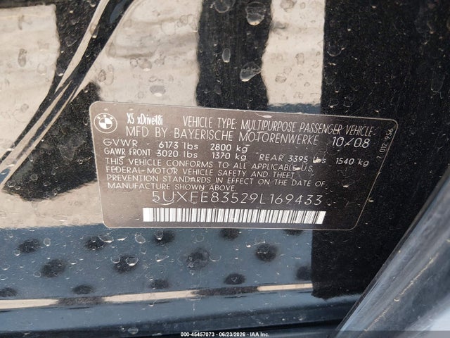 45457073 :رقم المزاد ، 5UXFE83529L169433 vin ، 2009 Bmw X5 Xdrive48i مزاد بيع