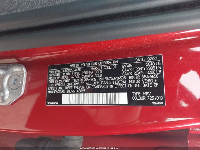 Продажа на аукционе авто 2021 Volvo Xc40 Recharge Pure Electric P8, vin: YV4ED3UR0M2554456, номер лота: 45457078