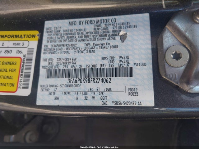 Ford Fusion Titanium 2015 3FA6P0K98FR274062 Image 9