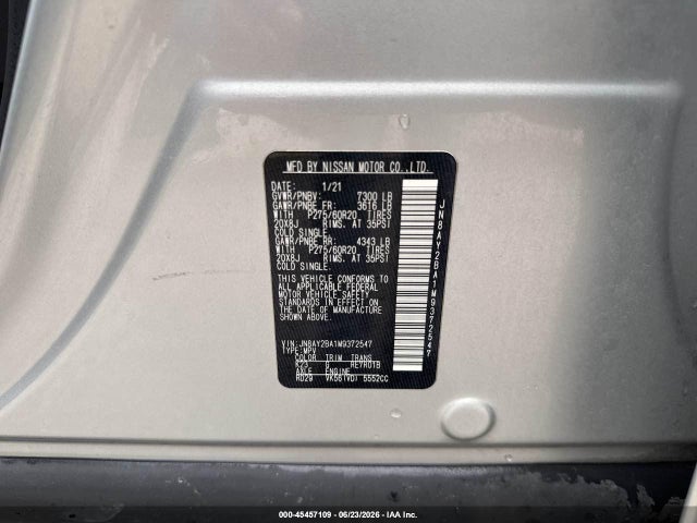 Aukcja sprzedaży 2021 Nissan Armada Sl 2wd, vin: JN8AY2BA1M9372547, numer aukcji: 45457109