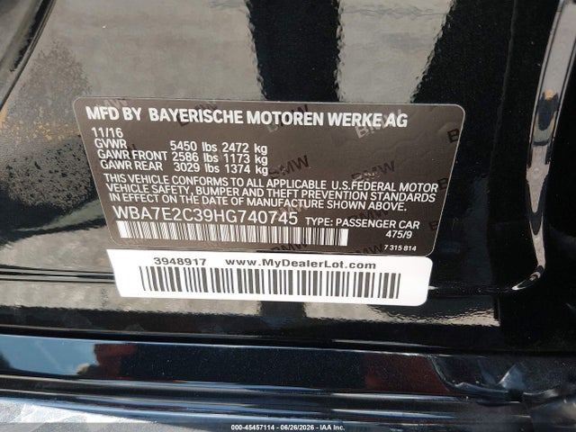 BMW 740I 2017 WBA7E2C39HG740745 Image 9