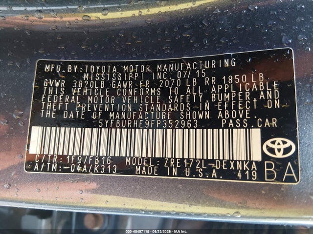 Toyota COROLLA LE 2015 5YFBURHE9FP352963 Image 9