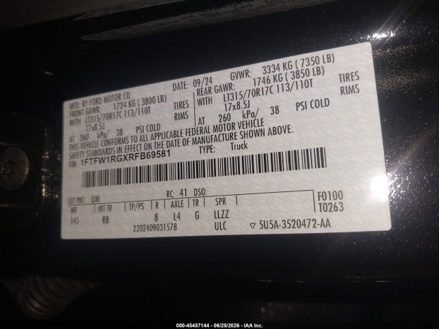 1FTFW1RGXRFB69581 Ford F-150 Raptor