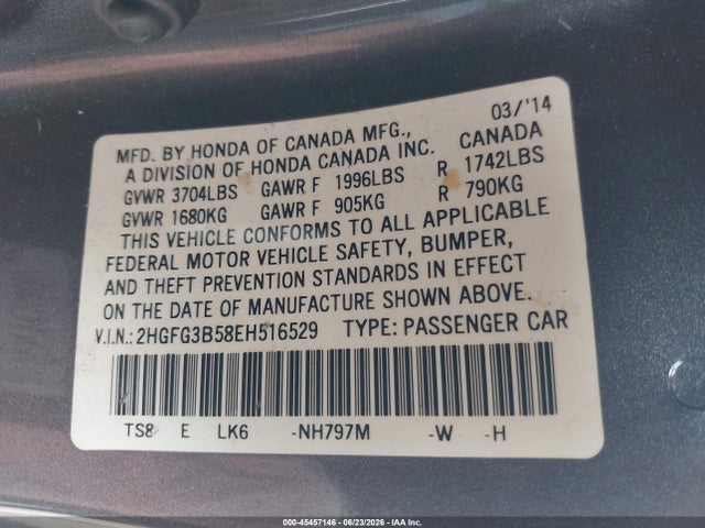Honda Civic Lx 2014 2HGFG3B58EH516529 Image 9