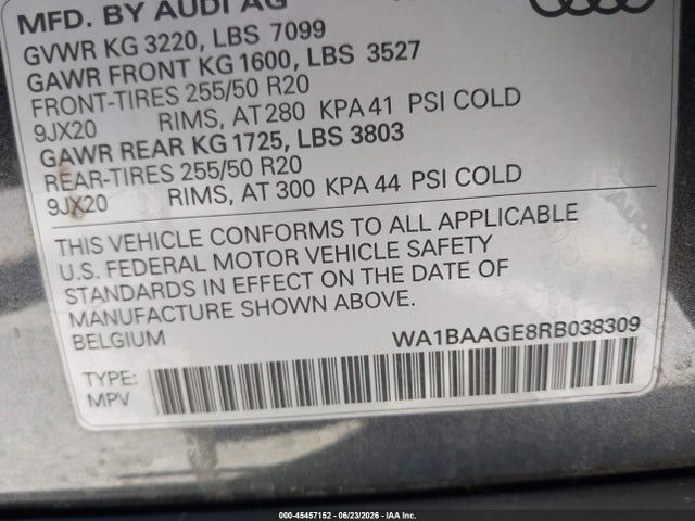 Продаж на аукціоні авто 2024 Audi Q8 E-tron S Line Premium Quattro, vin: WA1BAAGE8RB038309, номер лоту: 45457152
