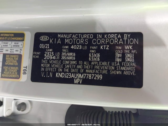 45457177 :رقم المزاد ، KNDJ23AU9M7787299 vin ، 2021 Kia Soul S مزاد بيع