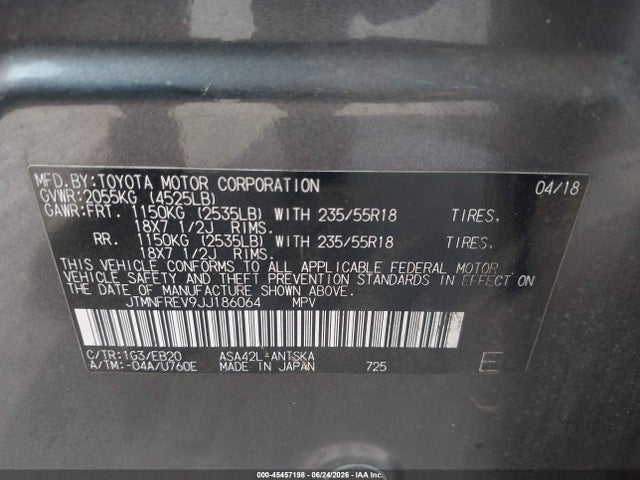 JTMNFREV9JJ186064 Toyota RAV4 SE