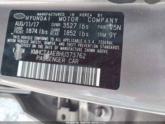 45457199 :رقم المزاد ، KMHCT4AE8HU373762 vin ، 2017 Hyundai Accent Se مزاد بيع