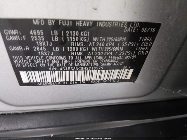 Subaru Outback 2.5i Limited 2017 4S4BSANC9H3210579 Image 9