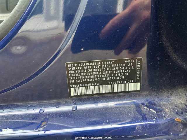Auction sale of the 2019 Volkswagen E-golf Se, vin: WVWKR7AU8KW914652, lot number: 45457217