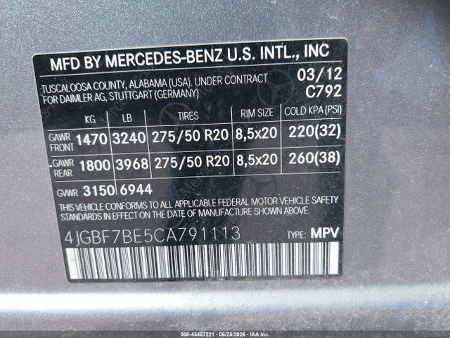 Продажа на аукционе авто 2012 Mercedes-benz Gl 450 4matic, vin: 4JGBF7BE5CA791113, номер лота: 45457221