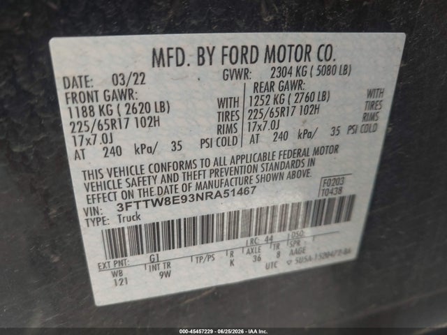 Продажа на аукционе авто 2022 Ford Maverick Lariat/xl/xlt, vin: 3FTTW8E93NRA51467, номер лота: 45457229