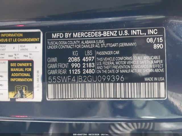 2016 Mercedes-benz C 300 მანქანა იყიდება აუქციონზე, vin: 55SWF4JB2GU099396, აუქციონის ნომერი: 45457294