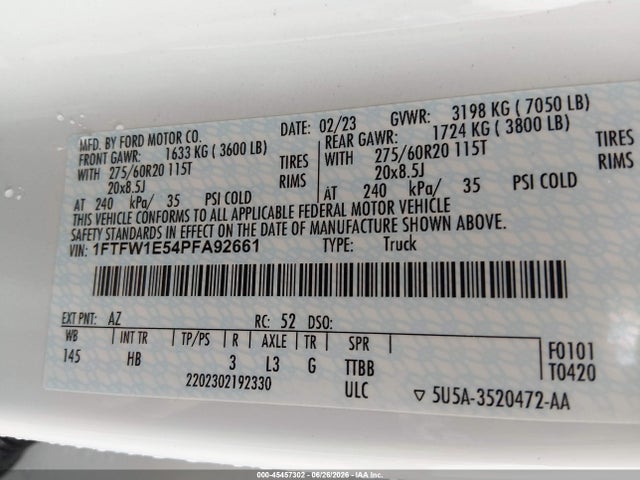 Ford F-150 Lariat 2023 1FTFW1E54PFA92661 Image 9