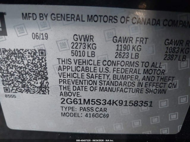 Продаж на аукціоні авто 2019 Cadillac Xts Luxury, vin: 2G61M5S34K9158351, номер лоту: 45457325
